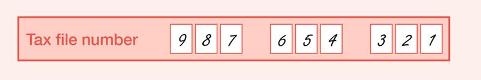 Example of the completed Tax file number field on the form shown as a nine-digit TFN, one number per box.