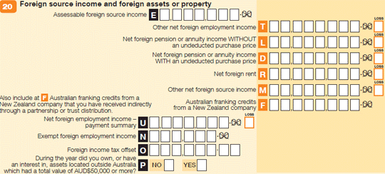 Question 20 image from the Tax return for individuals (supplementary section) form.