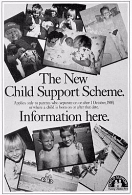 Poster introducing the child support system, 1989.