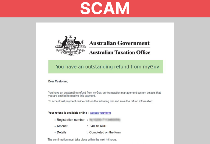A scam SMS asking recipients to open a link to view their processed tax return.
