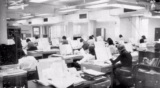 Assessors in Hobart branch in the 1960s, a new generation learning tax technical skills on the job.