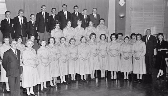 Melbourne branch choral group with Deputy Commissioner, Leo Canavan, in July 1961. This was one of many sporting and social groups that a large branch like Melbourne could support in the 1960s.